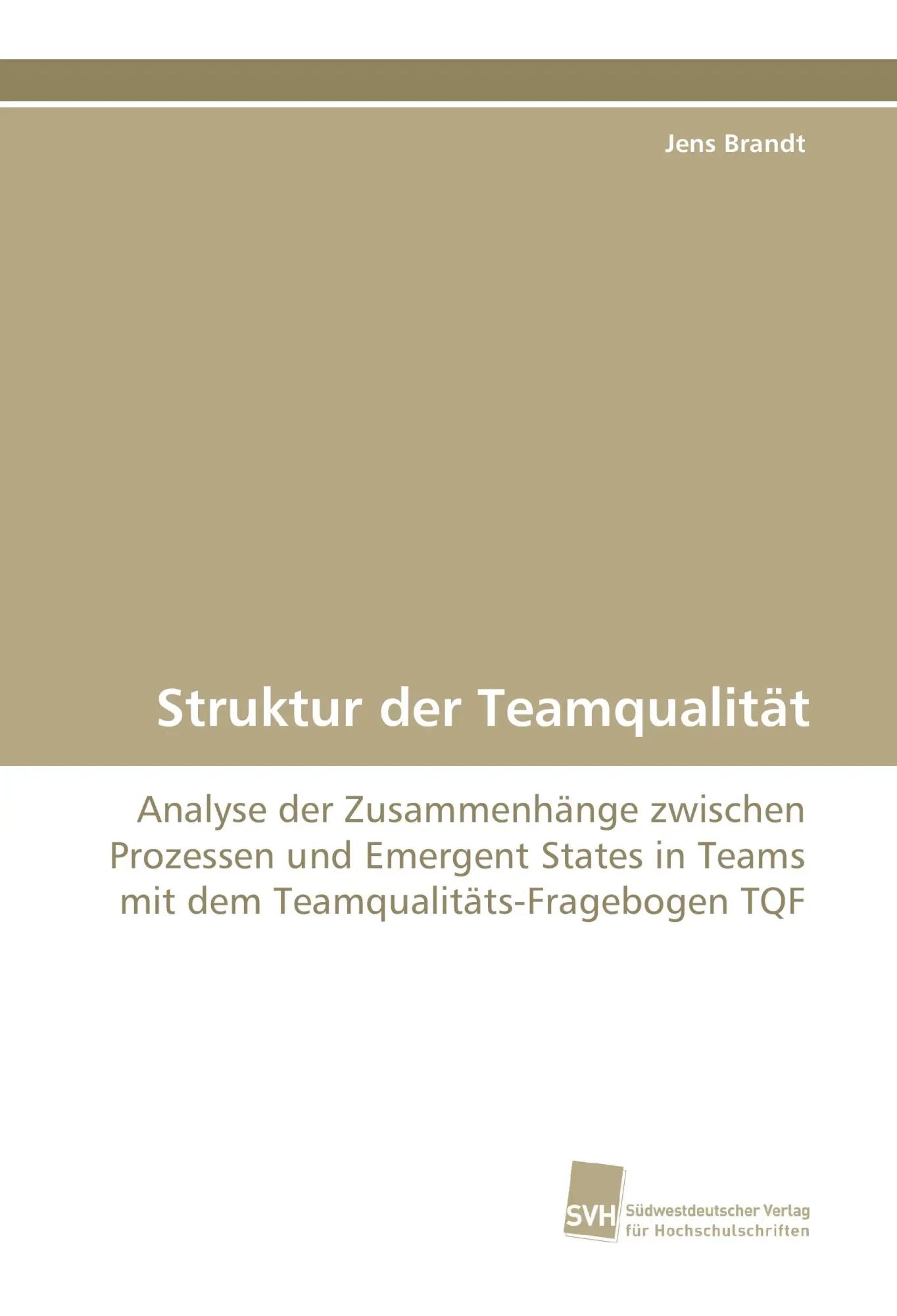 Struktur der Teamqualität | Analyse der Zusammenhänge zwischen Prozessen und Emergent States in Teams mit dem Teamqualitäts-Fragebogen TQF | Jens Brandt | Taschenbuch | Paperback | 148 S. | Deutsch - Brandt, Jens