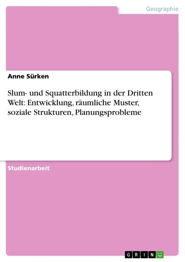 Slum- und Squatterbildung in der Dritten Welt: Entwicklung, räumliche Muster, soziale Strukturen, Planungsprobleme | Anne Sürken | Taschenbuch | 24 S. | Deutsch | 2010 | GRIN Verlag - Sürken, Anne