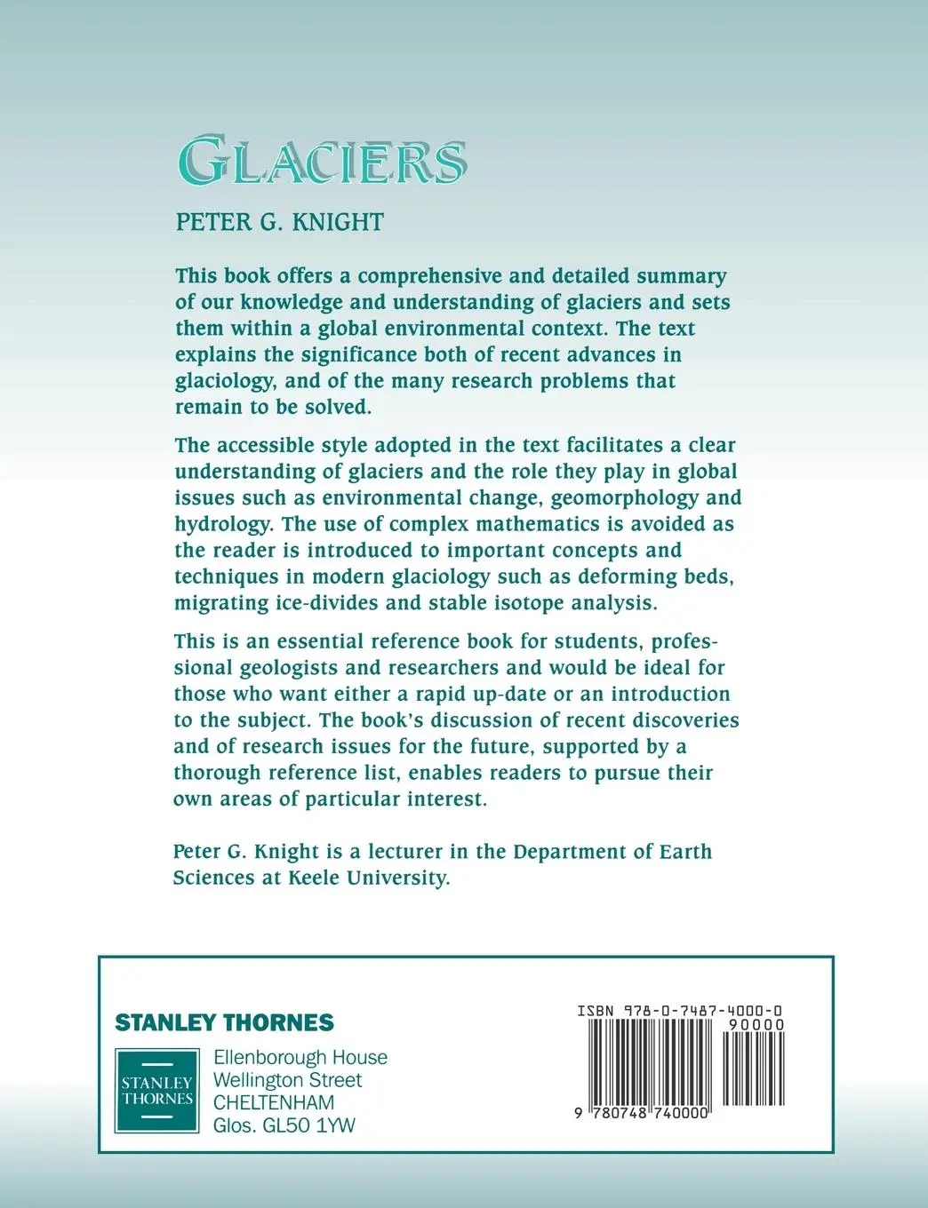 Rückseite: 9780748740000 | Glaciers | Peter Knight | Taschenbuch | Englisch | 1999 | Routledge