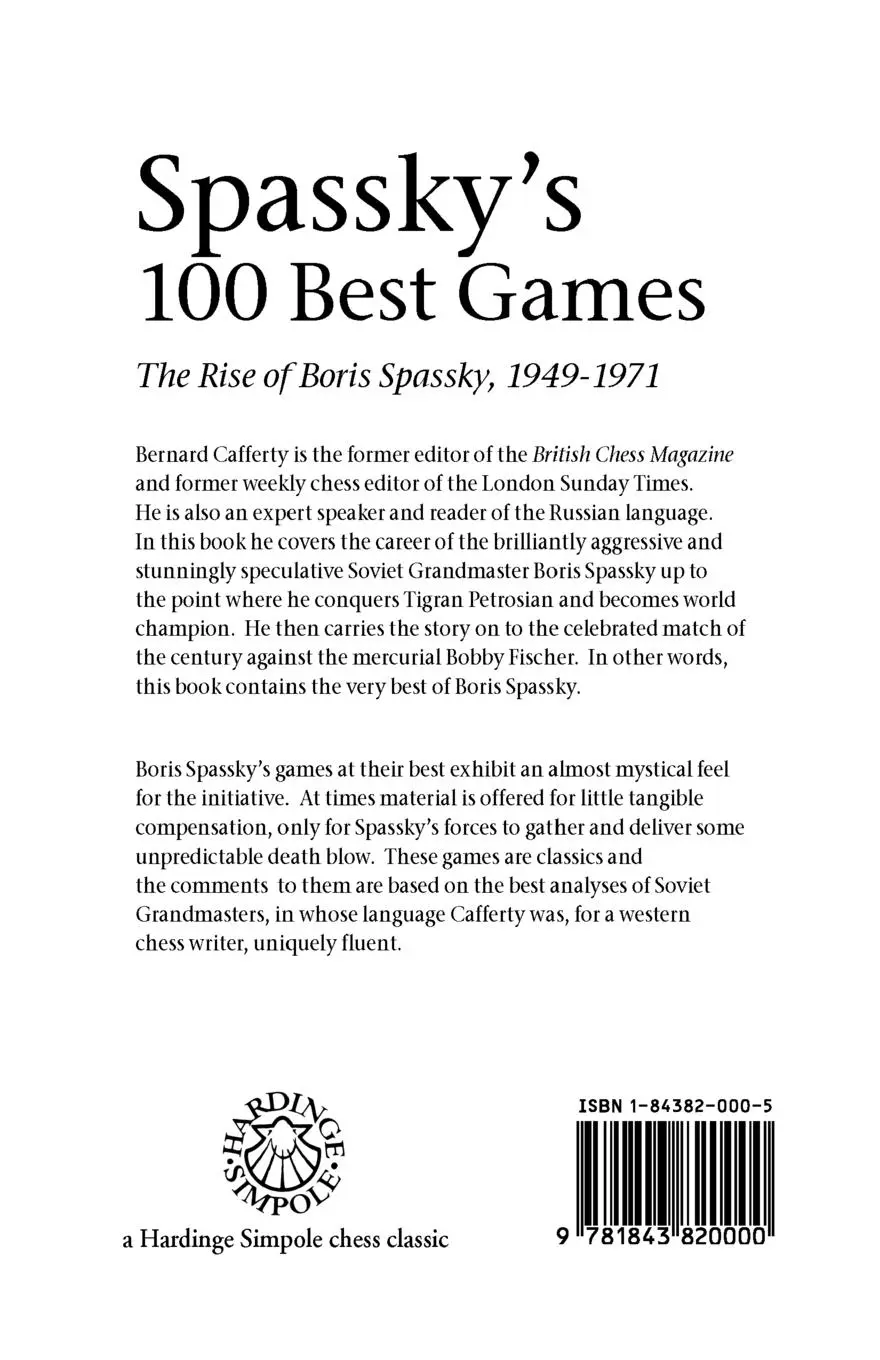 Rückseite: 9781843820000 | Spassky's 100 Best Games | The Rise of Boris Spassky, 1949 - 1971