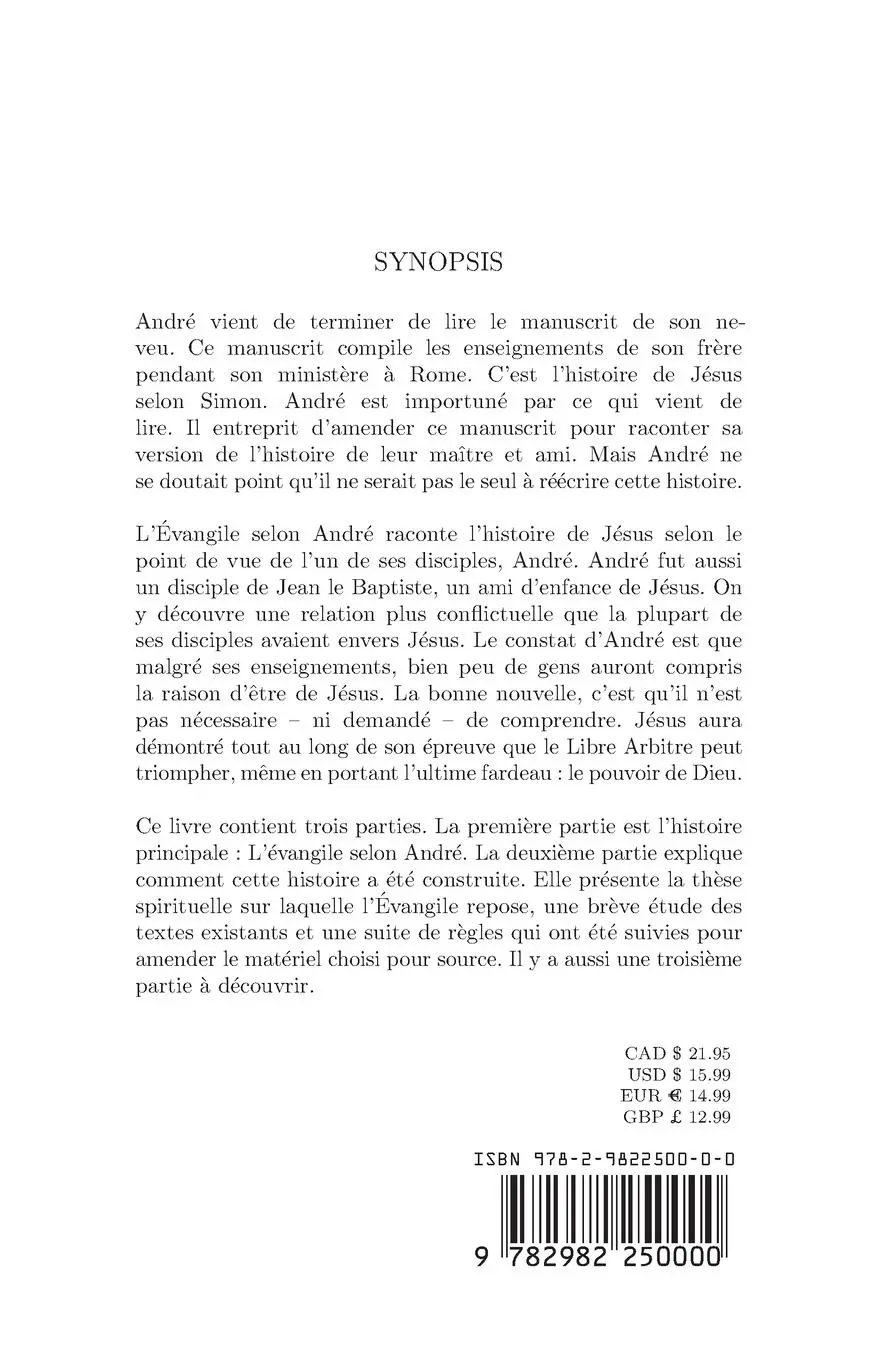 Rückseite: 9782982250000 | L'Évangile selon André | Le premier évangile à source ouverte au monde