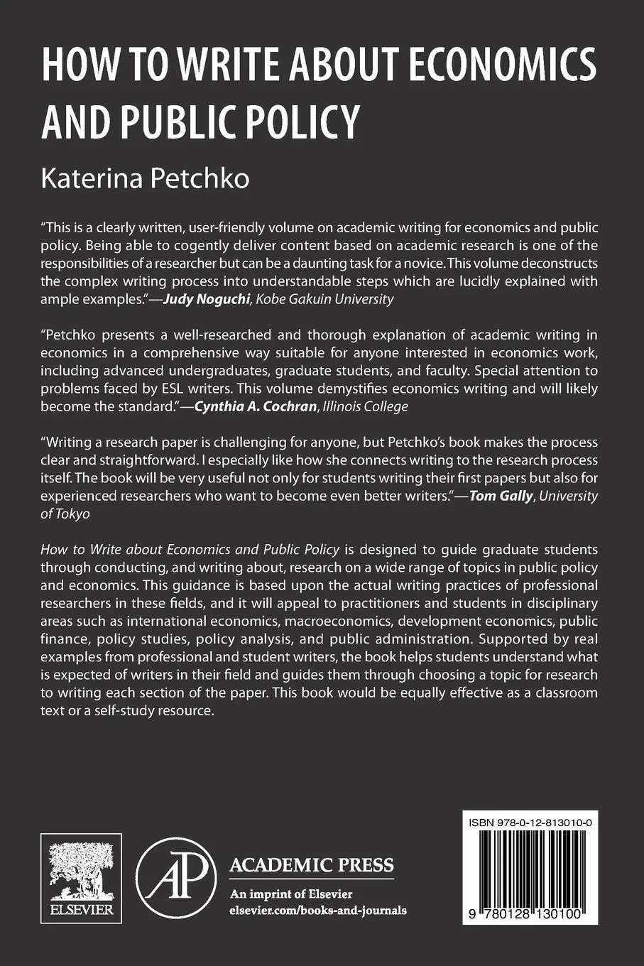 Rückseite: 9780128130100 | How to Write about Economics and Public Policy | Katerina Petchko