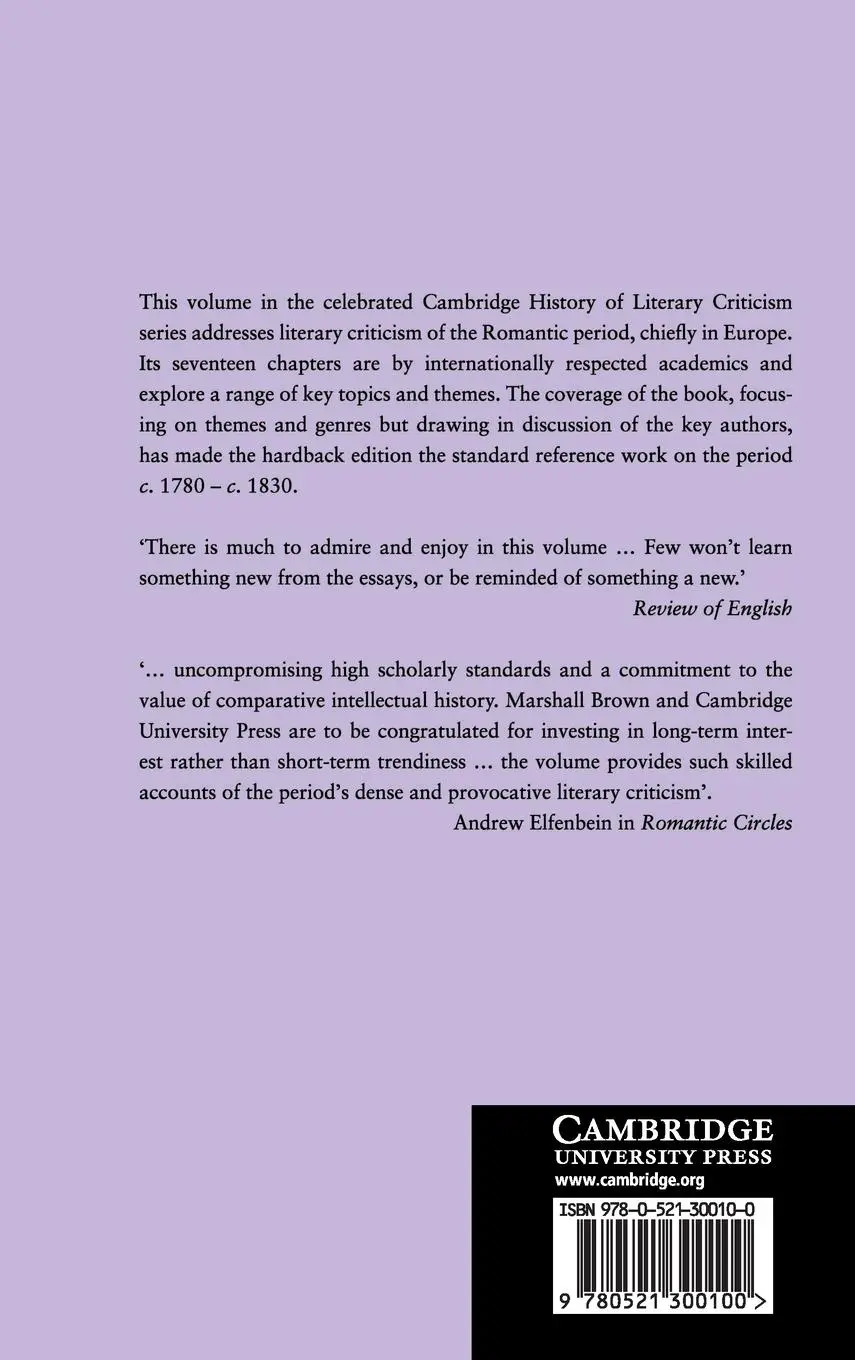 Rückseite: 9780521300100 | The Cambridge History of Literary Criticism | Marshall Brown | Buch