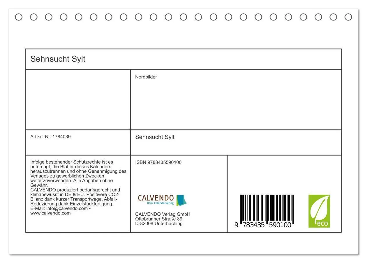 Bild: 9783435590100 | Sehnsucht Sylt (Tischkalender 2025 DIN A5 quer), CALVENDO...
