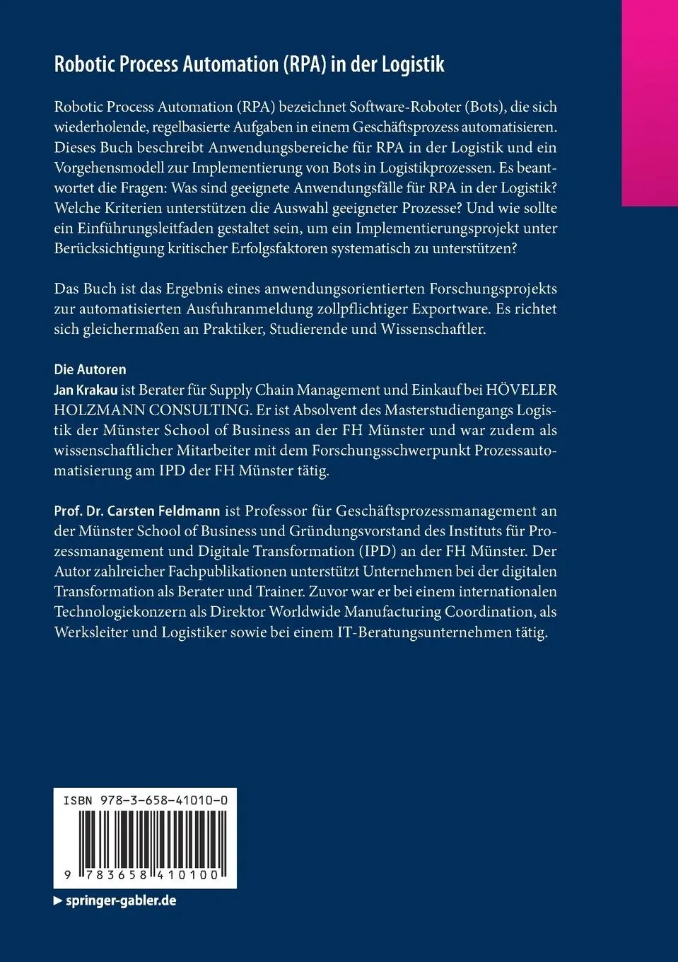 Rückseite: 9783658410100 | Robotic Process Automation (RPA) in der Logistik | Feldmann (u. a.)