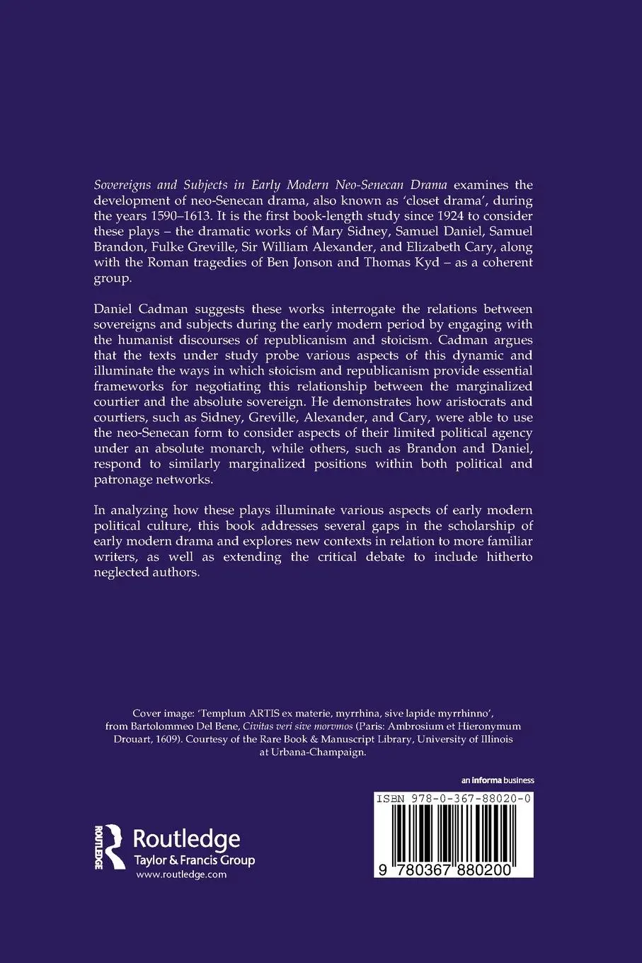 Rückseite: 9780367880200 | Sovereigns and Subjects in Early Modern Neo-Senecan Drama | Cadman