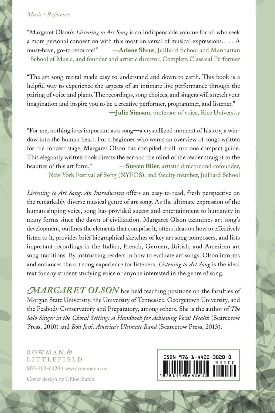 Rückseite: 9781442230200 | Listening to Art Song | An Introduction | Margaret Olson | Taschenbuch