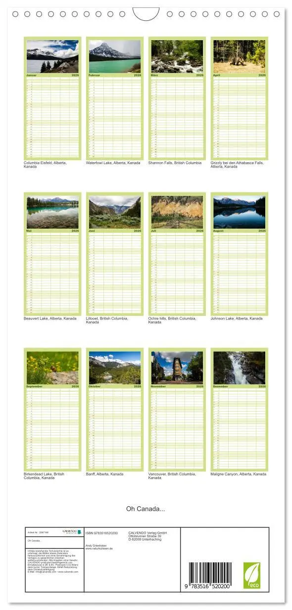 Bild: 9783516520200 | Familienplaner 2026 - Oh Canada... mit 5 Spalten (Wandkalender, 21...