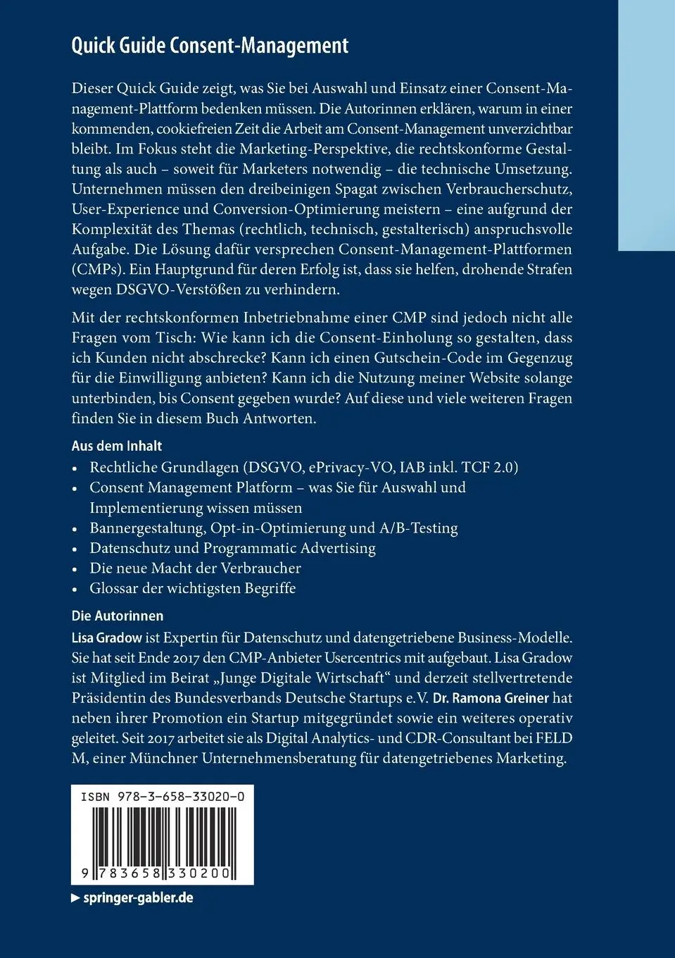 Rückseite: 9783658330200 | Quick Guide Consent-Management | Ramona Greiner (u. a.) | Taschenbuch