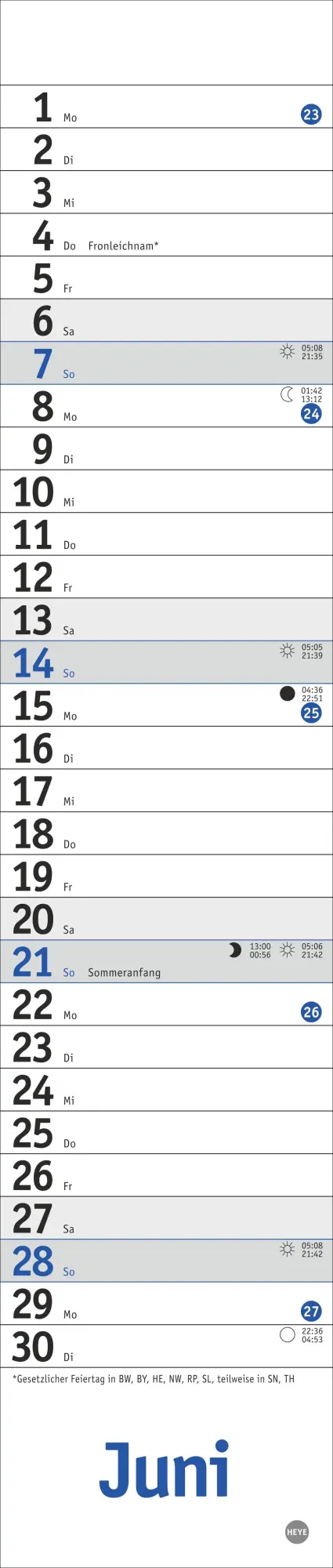 Bild: 9783756410200 | Langplaner mini, blau 2026 | Kalender | Bürokalender Heye | 13 S.
