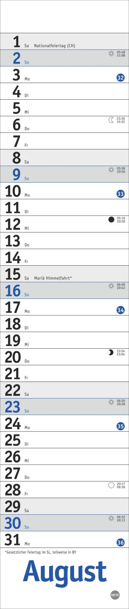 Bild: 9783756410200 | Langplaner mini, blau 2026 | Kalender | Bürokalender Heye | 13 S.