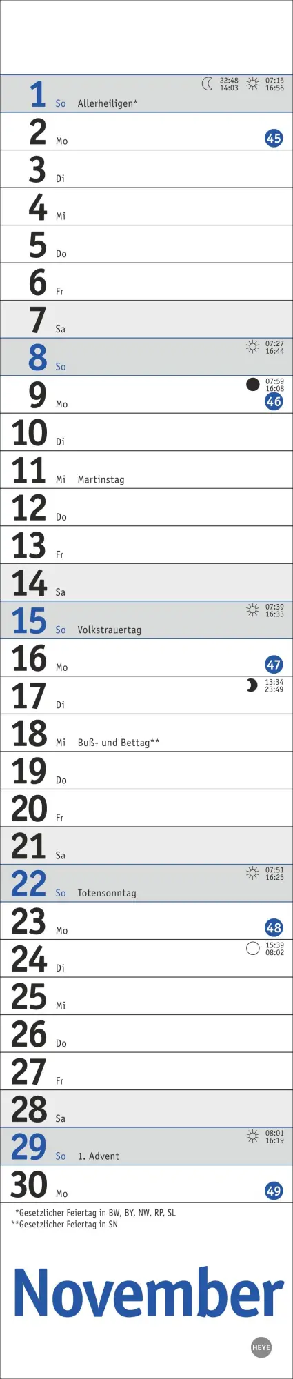 Bild: 9783756410200 | Langplaner mini, blau 2026 | Kalender | Bürokalender Heye | 13 S.