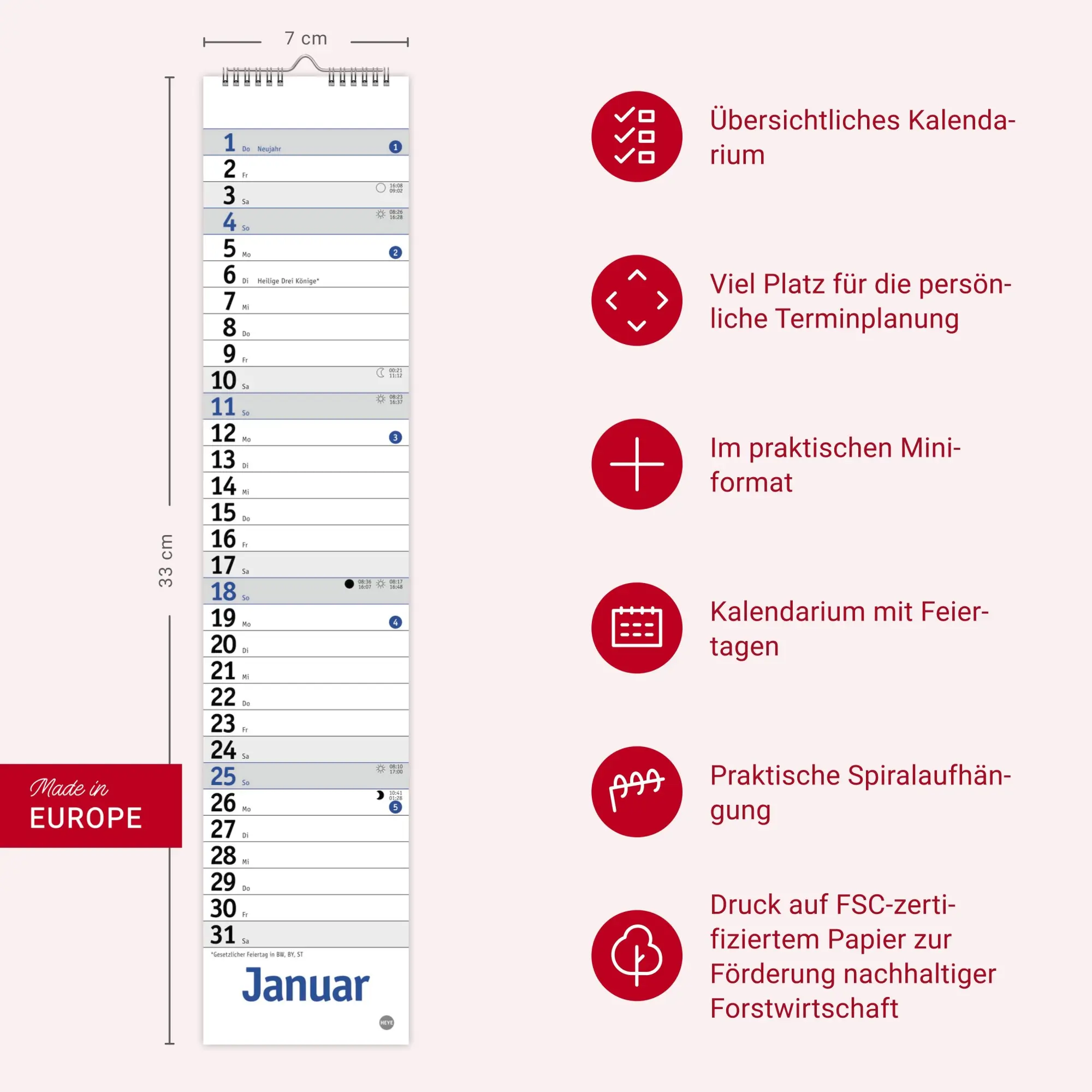 Bild: 9783756410200 | Langplaner mini, blau 2026 | Kalender | Bürokalender Heye | 13 S.