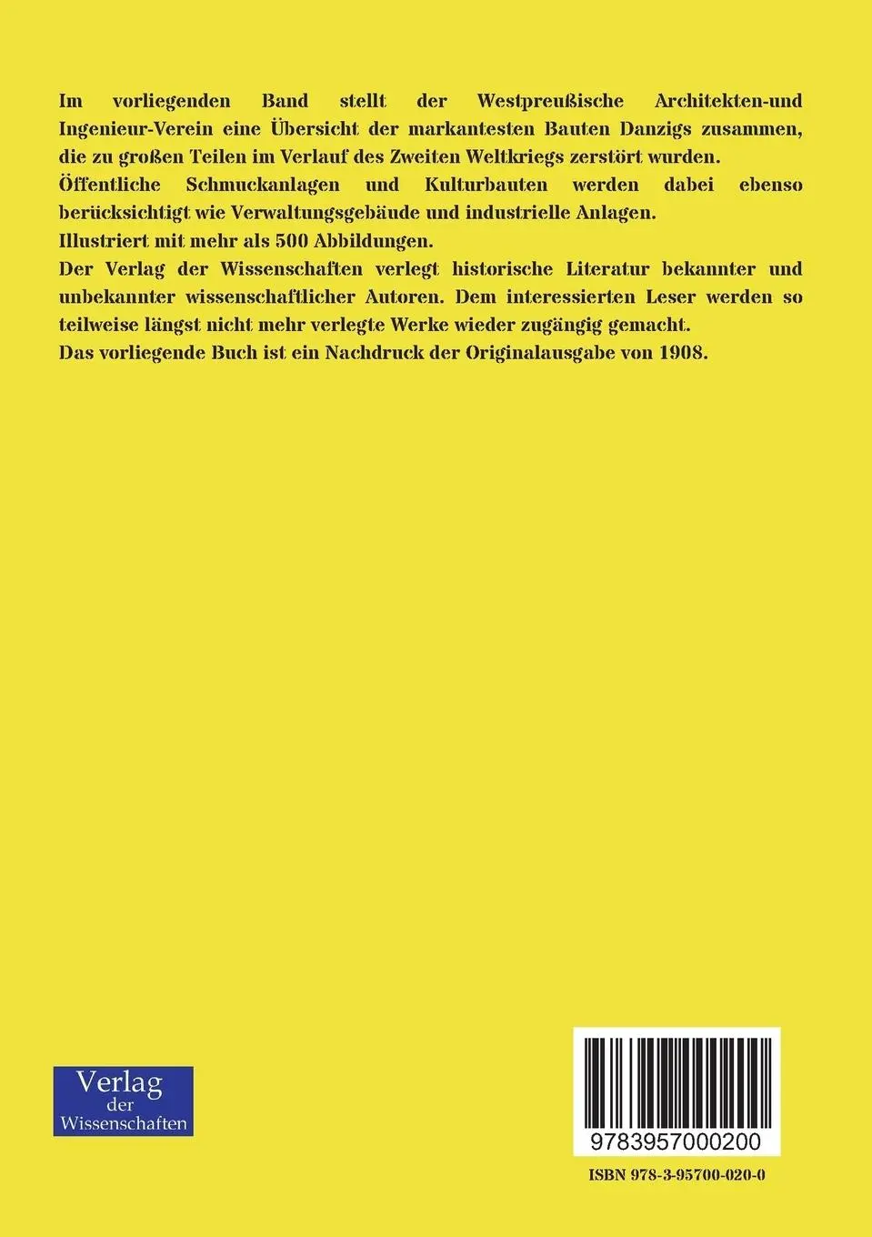 Rückseite: 9783957000200 | Danzig und seine Bauten | Ingenieur-Verein | Taschenbuch | 460 S.