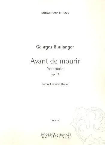Cover: 9790202500200 | Avant de mourir op. 17 | Serenade | Georges Boulanger | Buch