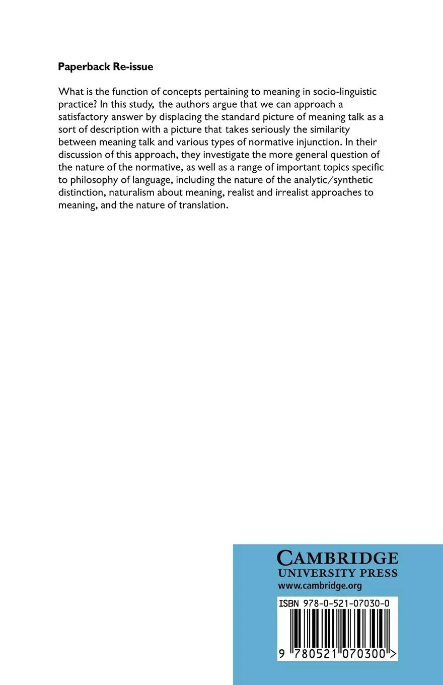 Rückseite: 9780521070300 | The Grammar of Meaning | Normativity and Semantic Discourse | Buch