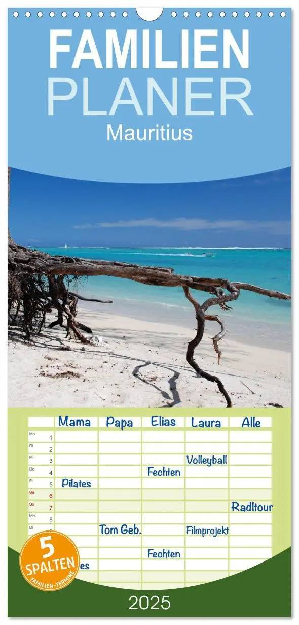 Cover: 9783457110300 | Familienplaner 2025 - Mauritius mit 5 Spalten (Wandkalender, 21 x...