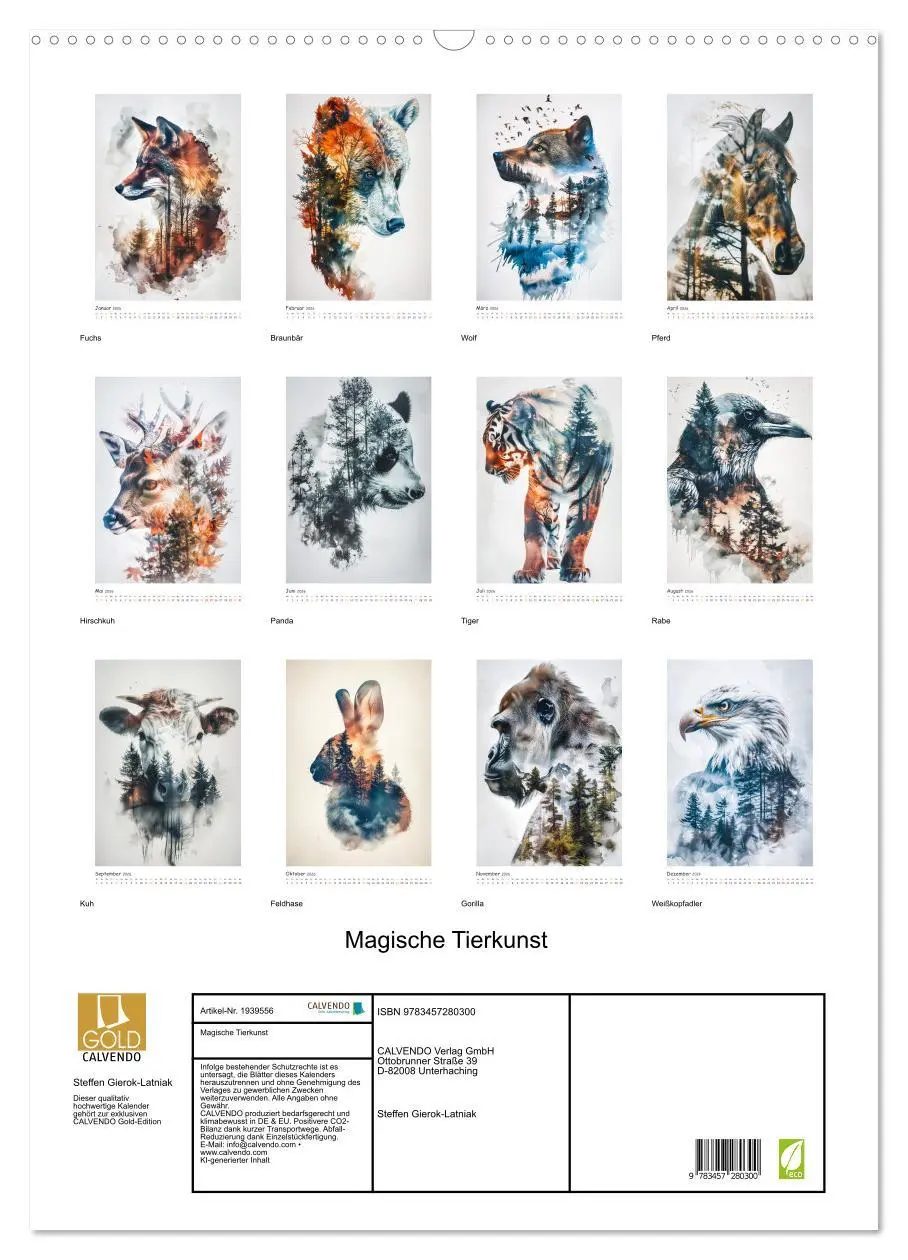 Bild: 9783457280300 | Magische Tierkunst (Wandkalender 2026 DIN A2 hoch), CALVENDO...