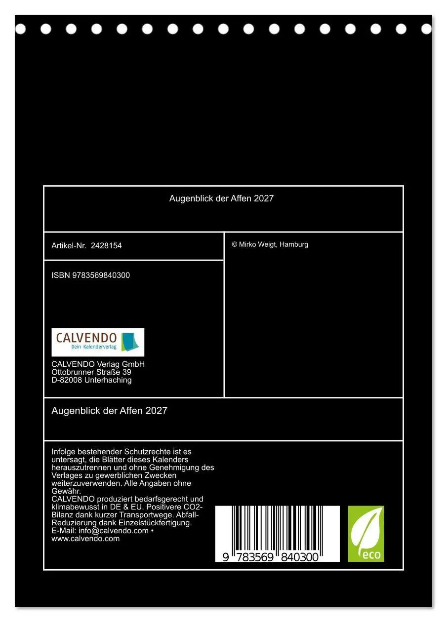 Bild: 9783569840300 | Augenblick der Affen 2027 (Tischkalender 2027 DIN A5 hoch),...