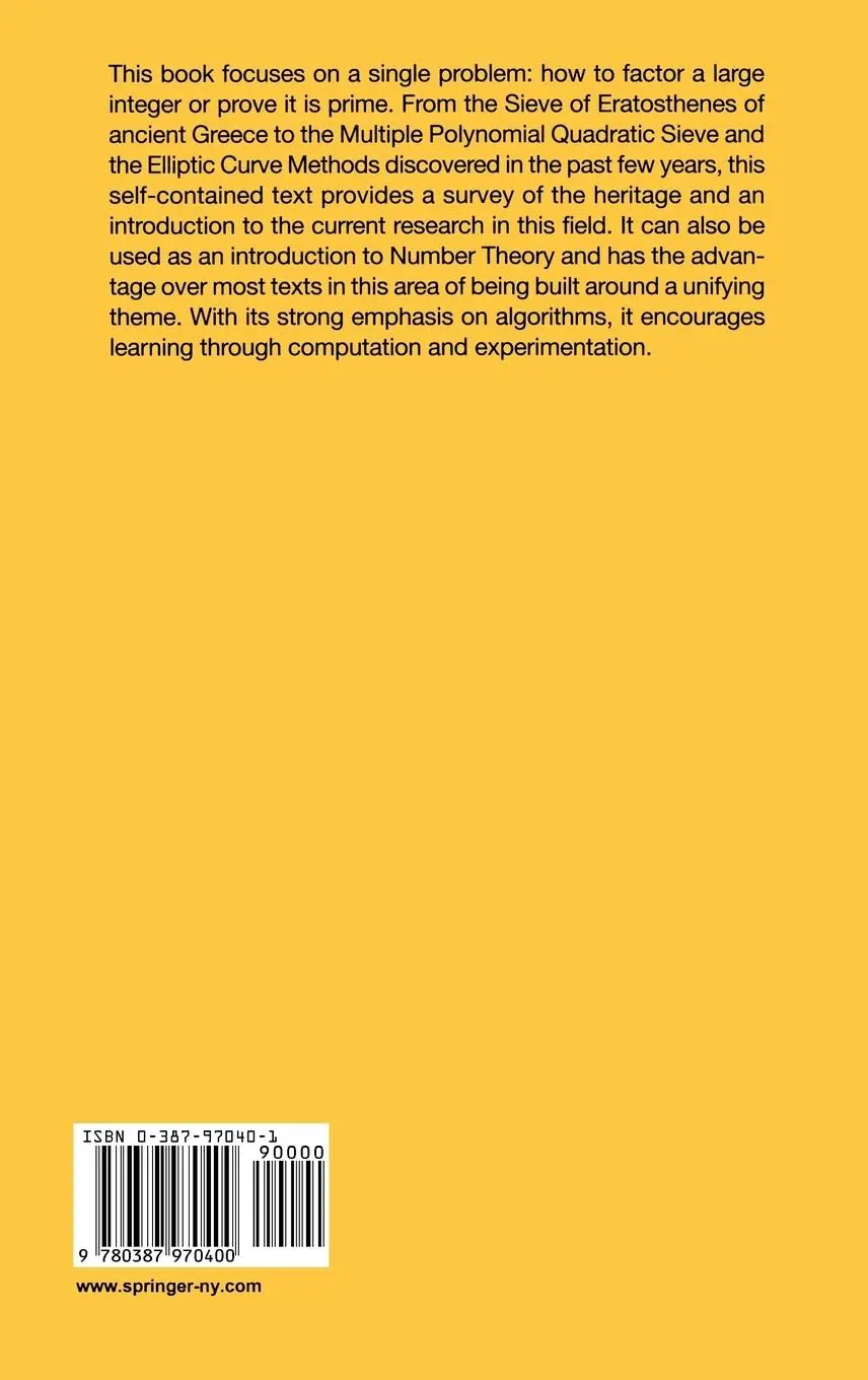 Rückseite: 9780387970400 | Factorization and Primality Testing | David M. Bressoud | Buch | xiv
