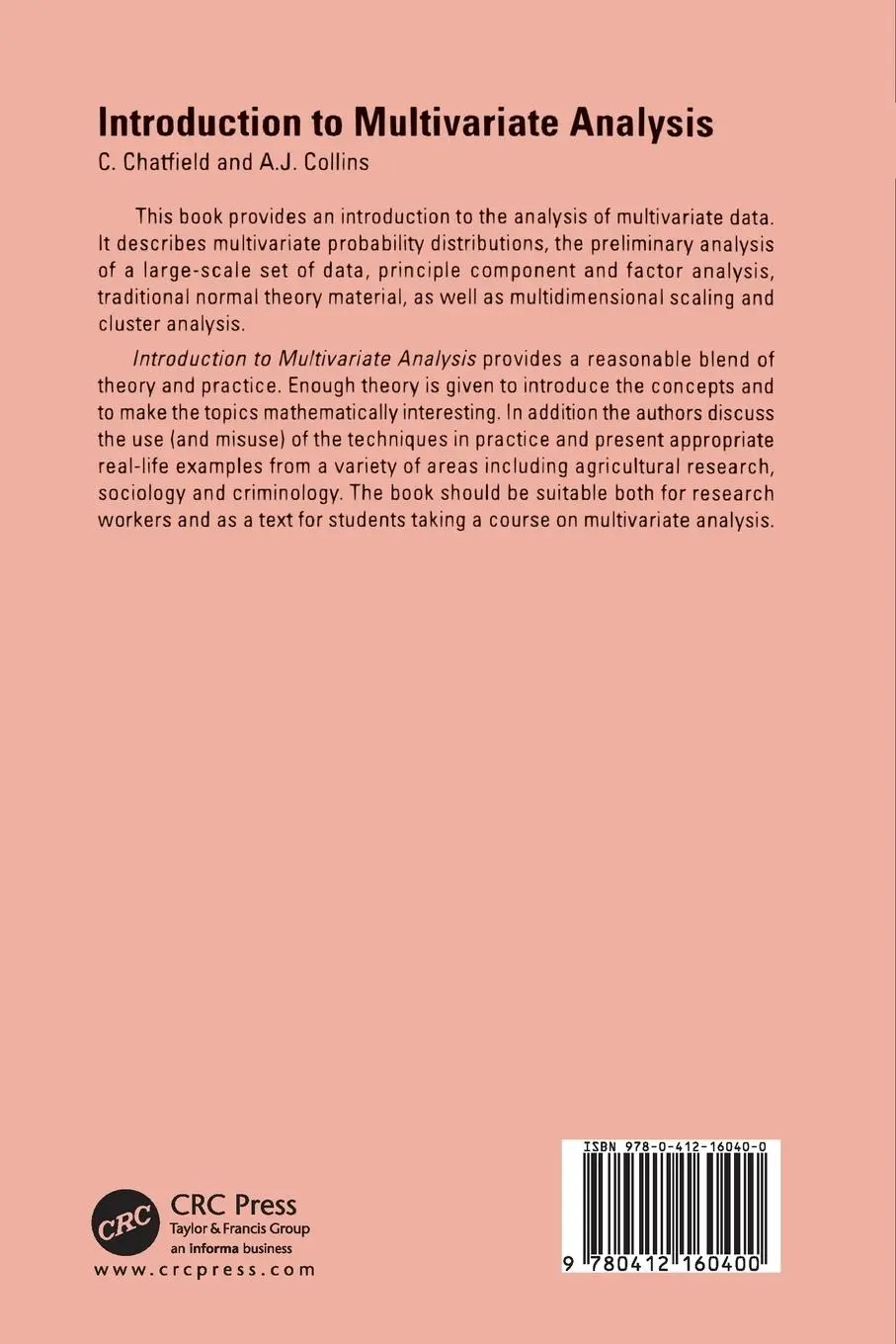 Rückseite: 9780412160400 | Introduction to Multivariate Analysis | Chris Chatfield | Taschenbuch