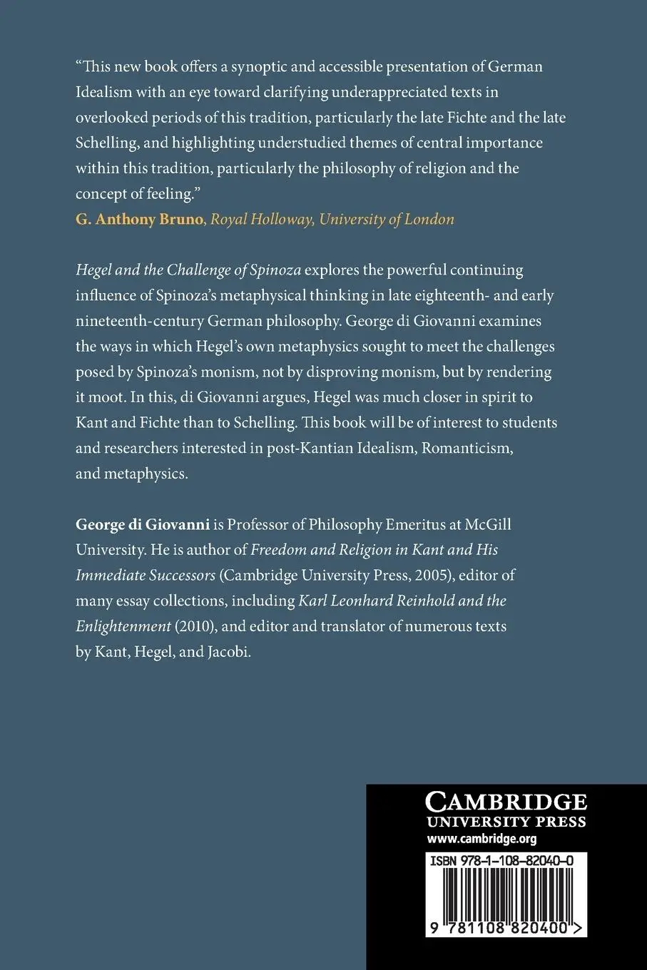 Rückseite: 9781108820400 | Hegel and the Challenge of Spinoza | George Di Giovanni | Taschenbuch
