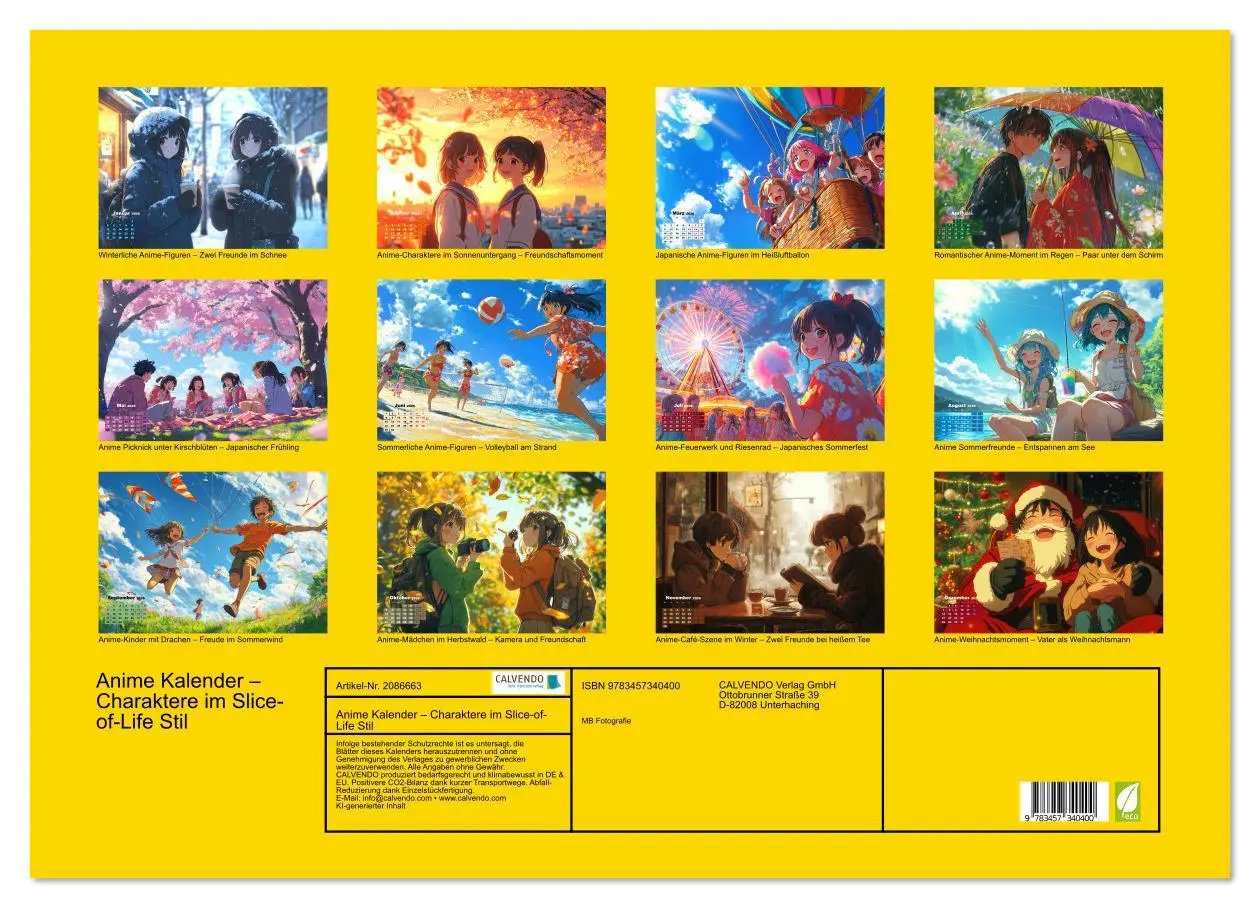 Bild: 9783457340400 | Anime Kalender - Charaktere im Slice-of-Life Stil (Wandkalender...