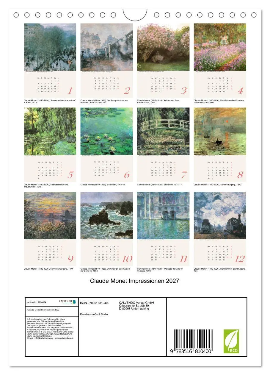 Bild: 9783516810400 | Claude Monet Impressionen 2027 (Wandkalender 2027 DIN A4 hoch),...