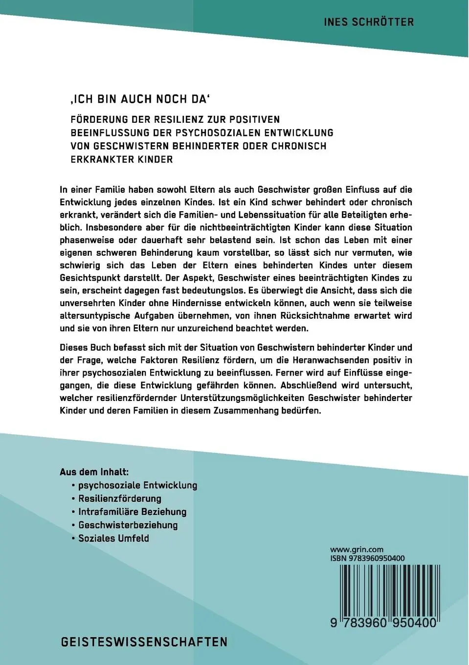 Rückseite: 9783960950400 | 'Ich bin auch noch da'. Förderung der Resilienz zur positiven...