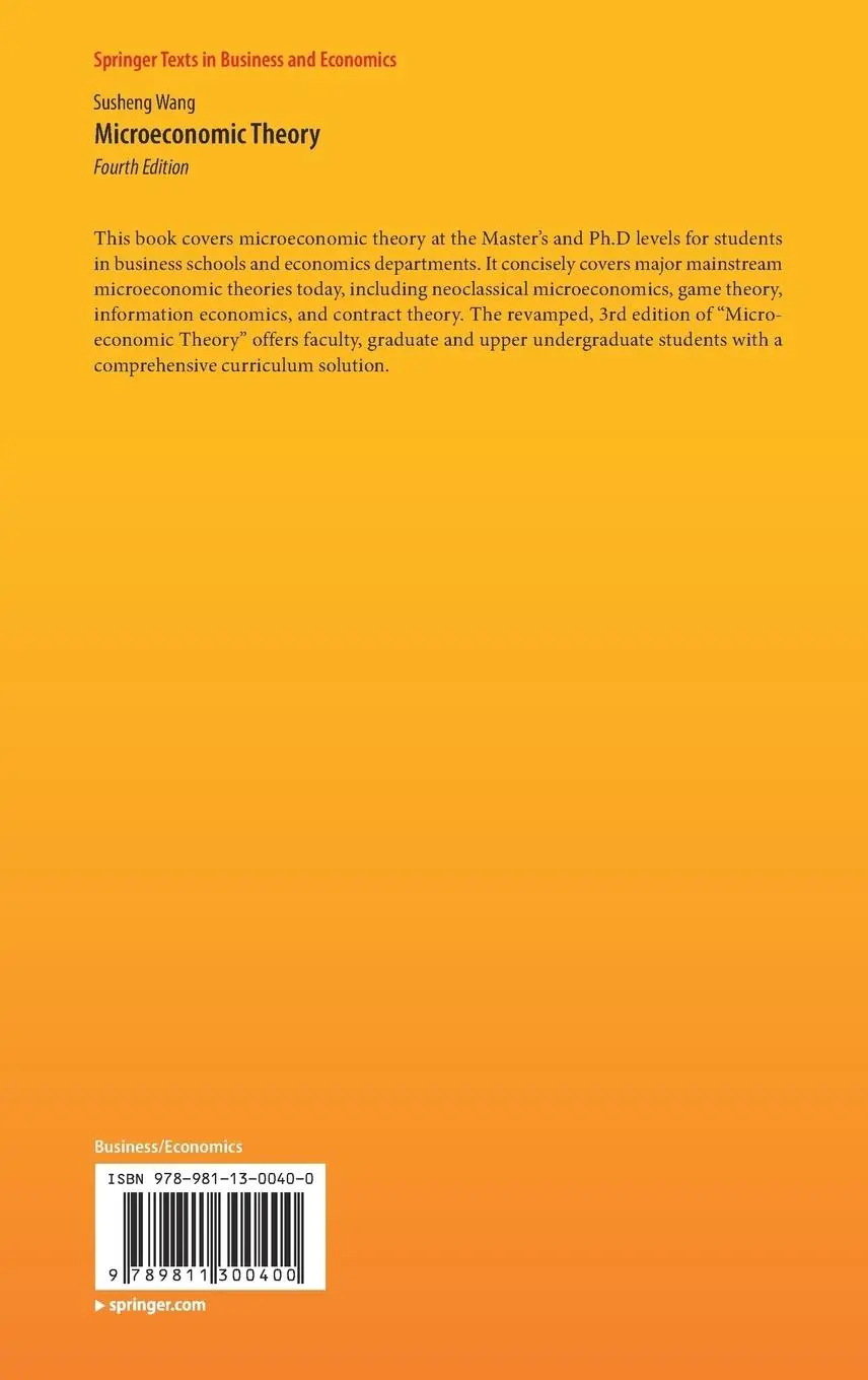 Rückseite: 9789811300400 | Microeconomic Theory | Susheng Wang | Buch | xiii | Englisch | 2018