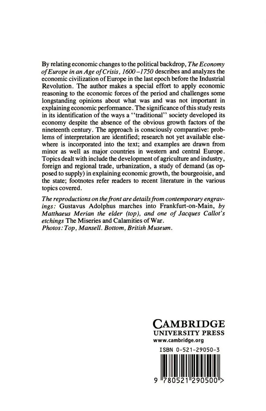 Rückseite: 9780521290500 | The Economy of Europe in an Age of Crisis, 1600 1750 | Vries (u. a.)