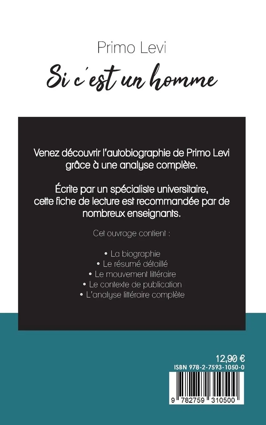 Rückseite: 9782759310500 | Si c'est un homme de Primo Levi (fiche de lecture et analyse...