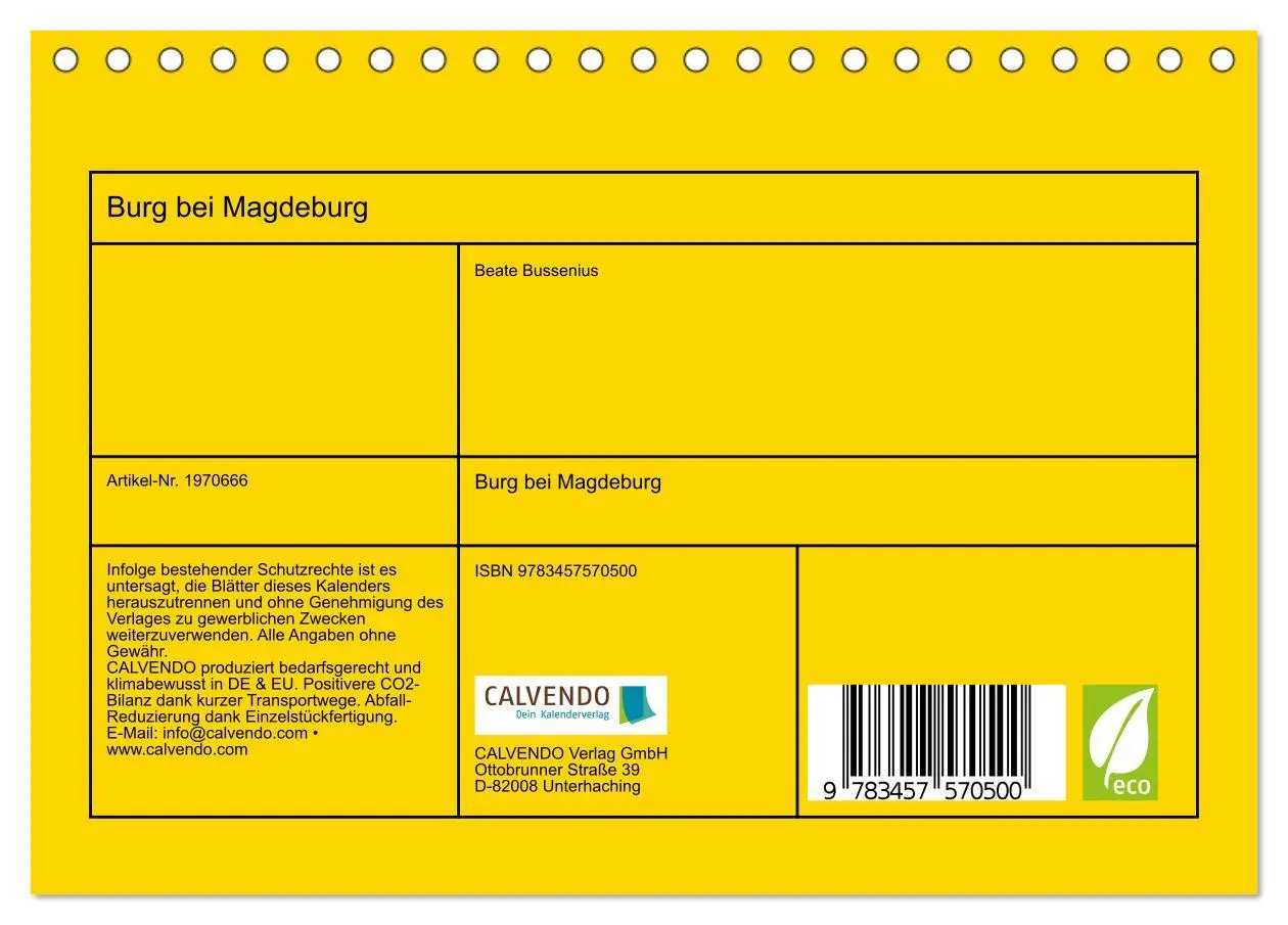 Bild: 9783457570500 | Burg bei Magdeburg (Tischkalender 2026 DIN A5 quer), CALVENDO...