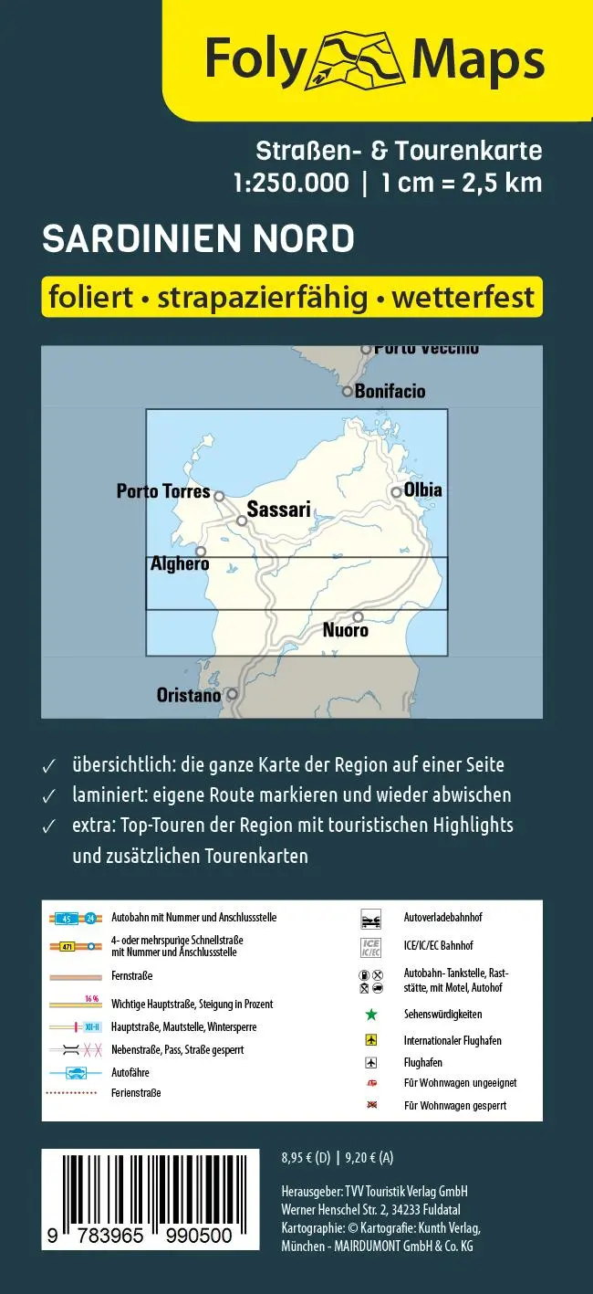 Rückseite: 9783965990500 | FolyMaps Sardinien Nord | Straßen- und Tourenkarte 1:250 000 | Deutsch
