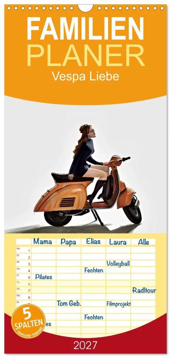 Cover: 9783594320600 | Familienplaner 2027 - Vespa Liebe mit 5 Spalten (Wandkalender, 21 x...