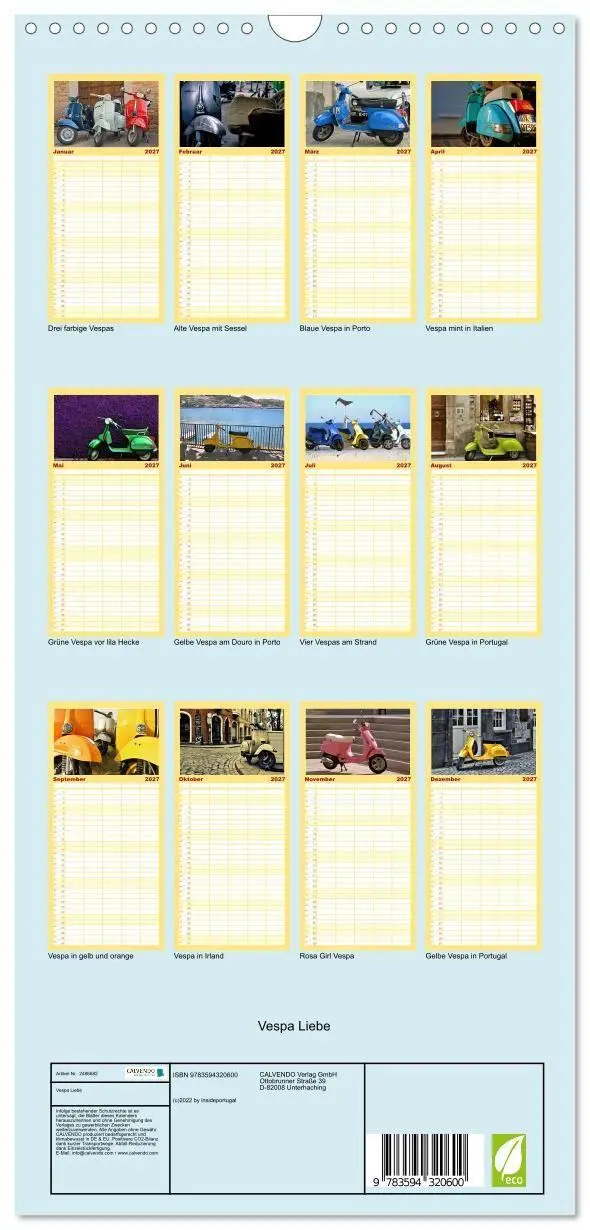 Bild: 9783594320600 | Familienplaner 2027 - Vespa Liebe mit 5 Spalten (Wandkalender, 21 x...