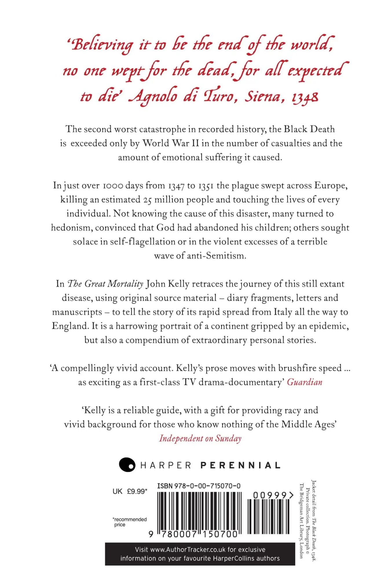 Rückseite: 9780007150700 | The Great Mortality | An Intimate History of the Black Death | Kelly