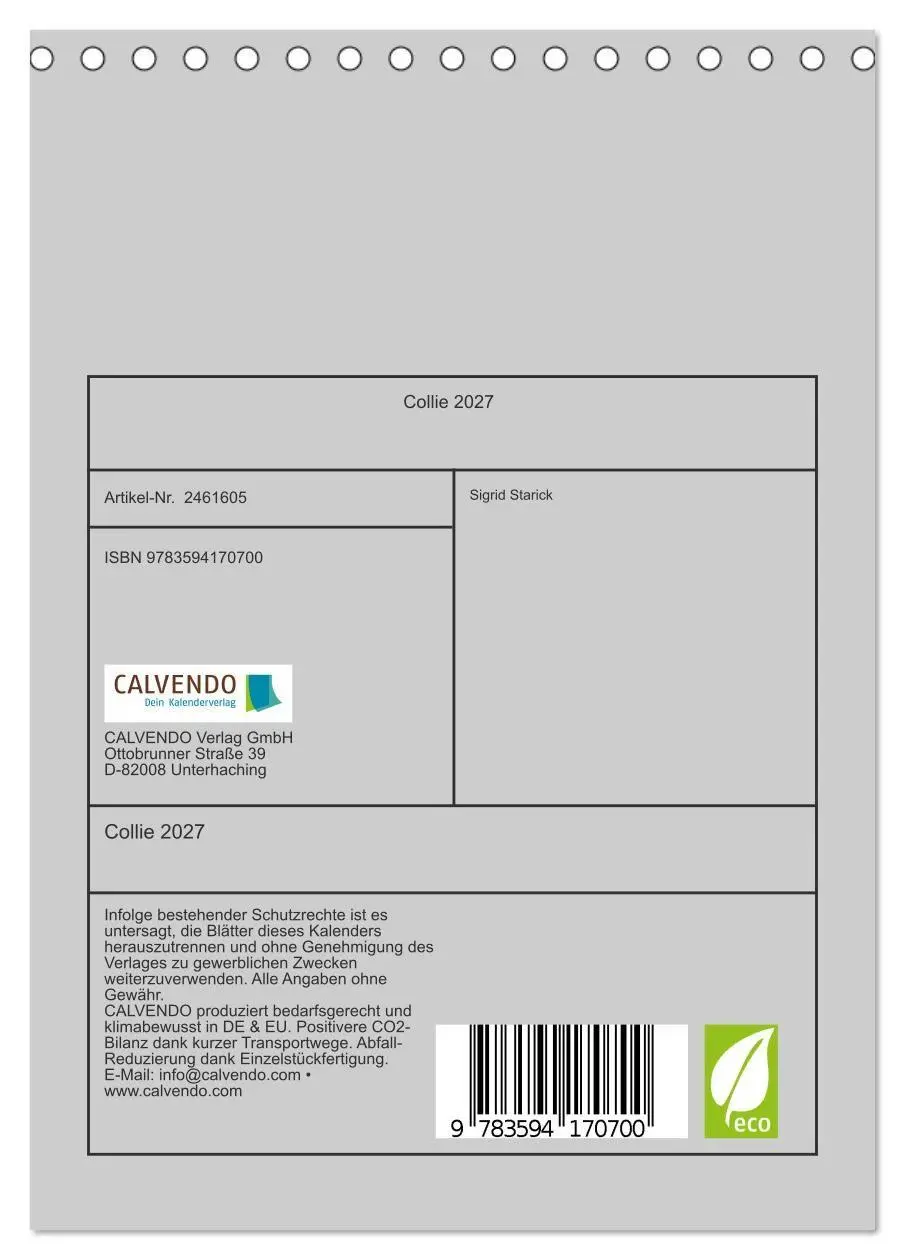 Bild: 9783594170700 | Collie 2027 (Tischkalender 2027 DIN A5 hoch), CALVENDO Monatskalender
