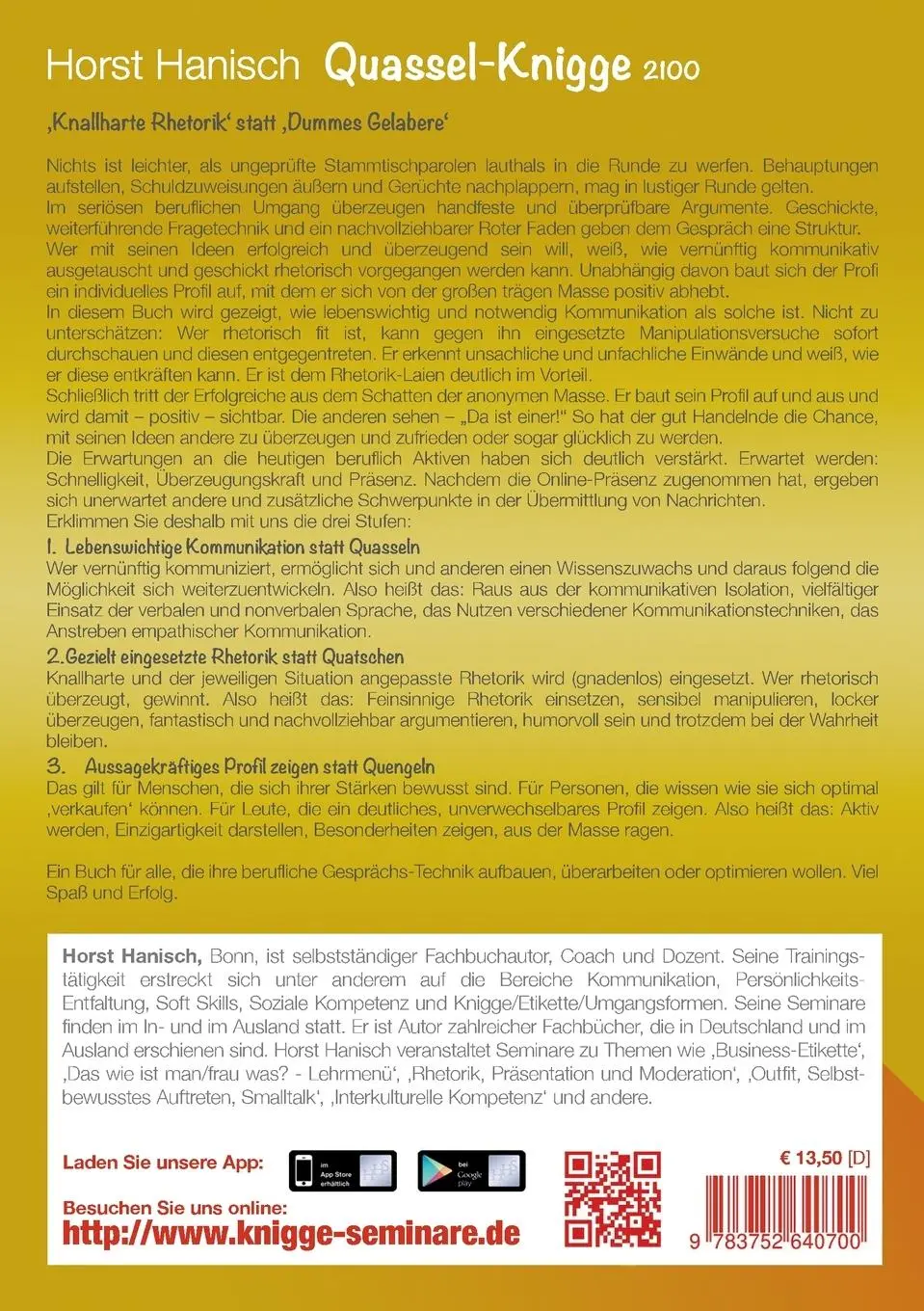 Rückseite: 9783752640700 | Quassel-Knigge 2100 | Horst Hanisch | Taschenbuch | 112 S. | Deutsch