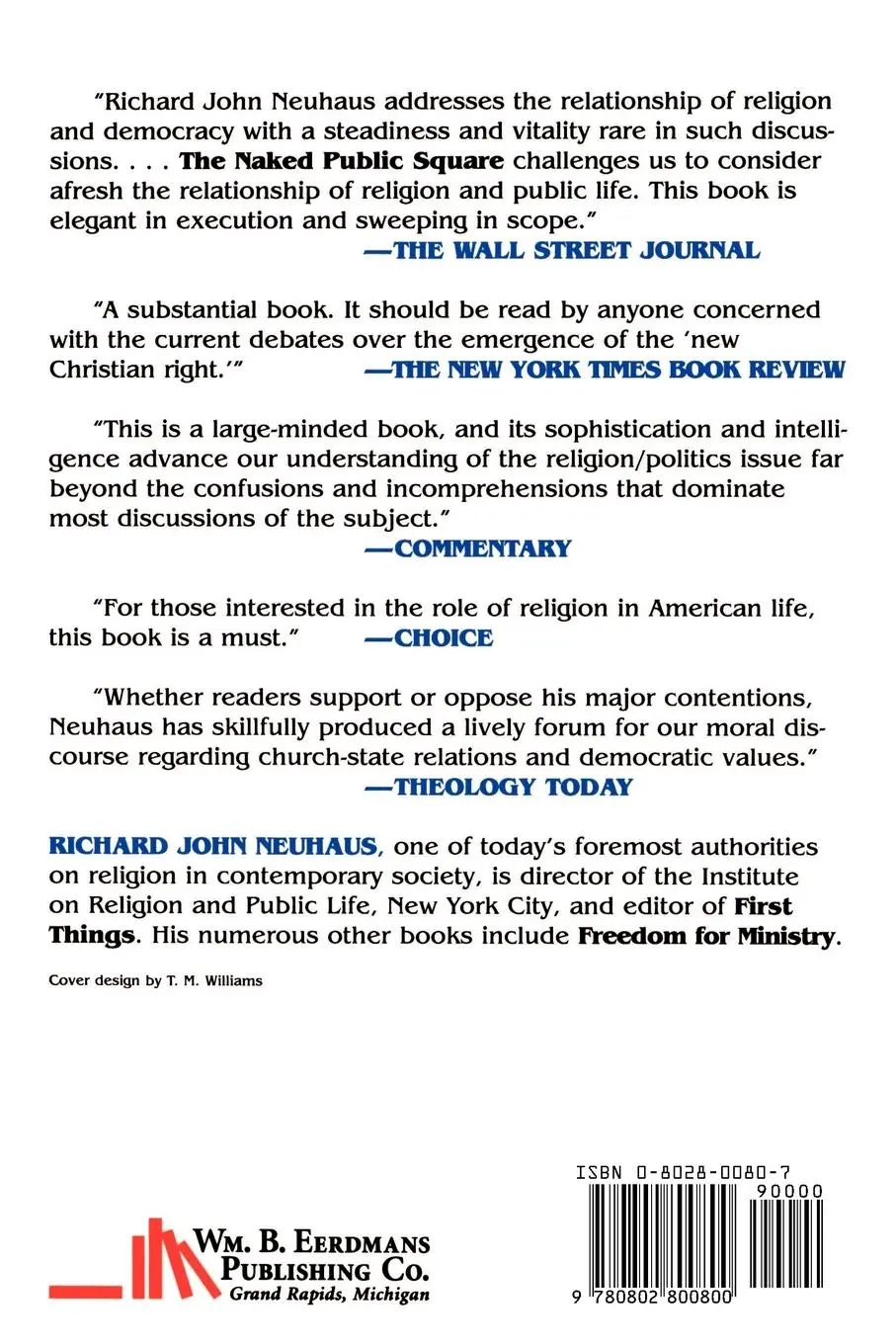 Rückseite: 9780802800800 | The Naked Public Square | Religion and Democracy in America | Neuhaus