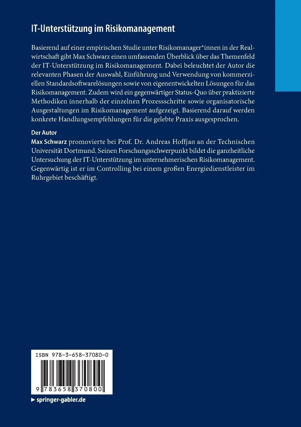 Rückseite: 9783658370800 | IT-Unterstützung im Risikomanagement | Max Schwarz | Taschenbuch