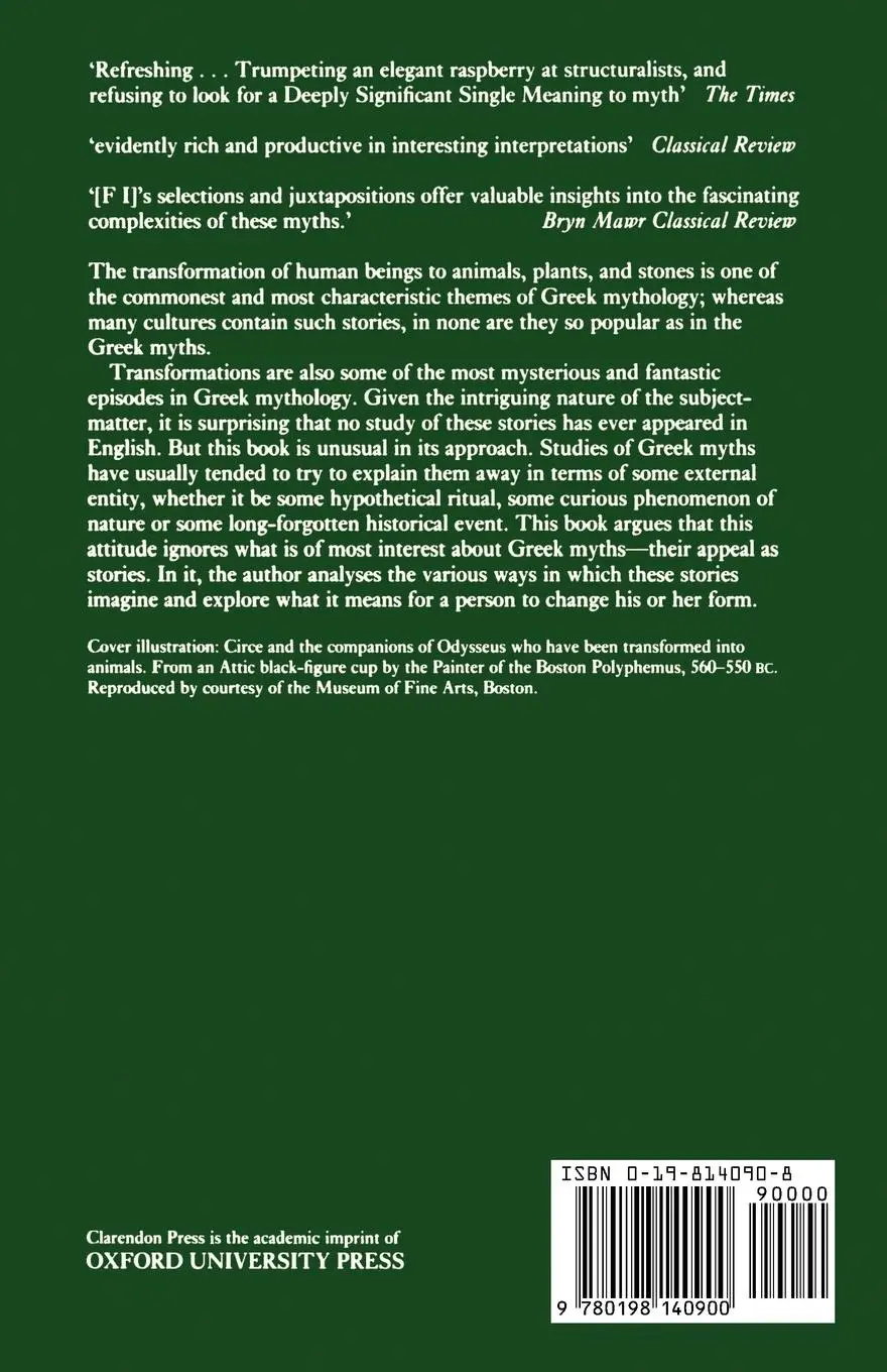Rückseite: 9780198140900 | Metamorphosis in Greek Myths | P. M. C. Forbes Irving (u. a.) | Buch