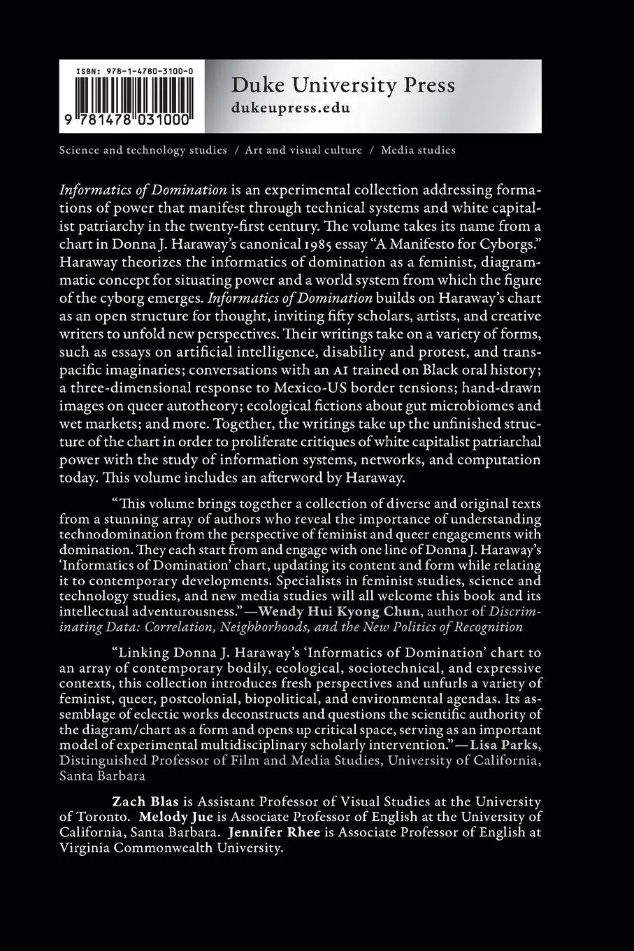 Rückseite: 9781478031000 | Informatics of Domination | Zach Blas (u. a.) | Taschenbuch | Englisch
