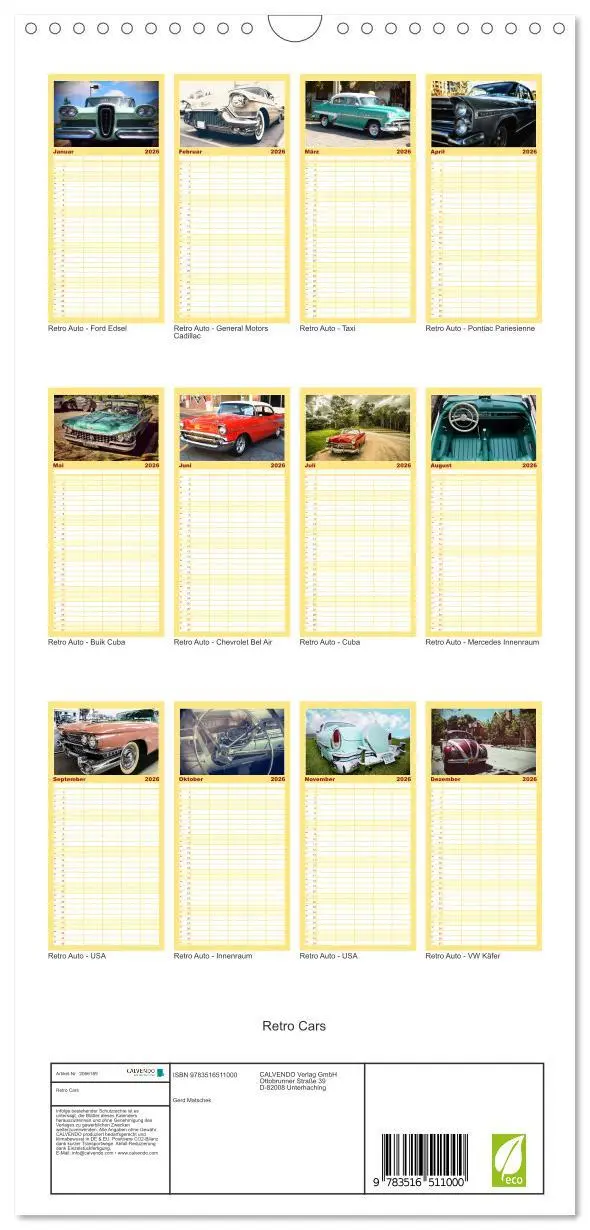Bild: 9783516511000 | Familienplaner 2026 - Retro Cars mit 5 Spalten (Wandkalender, 21 x...