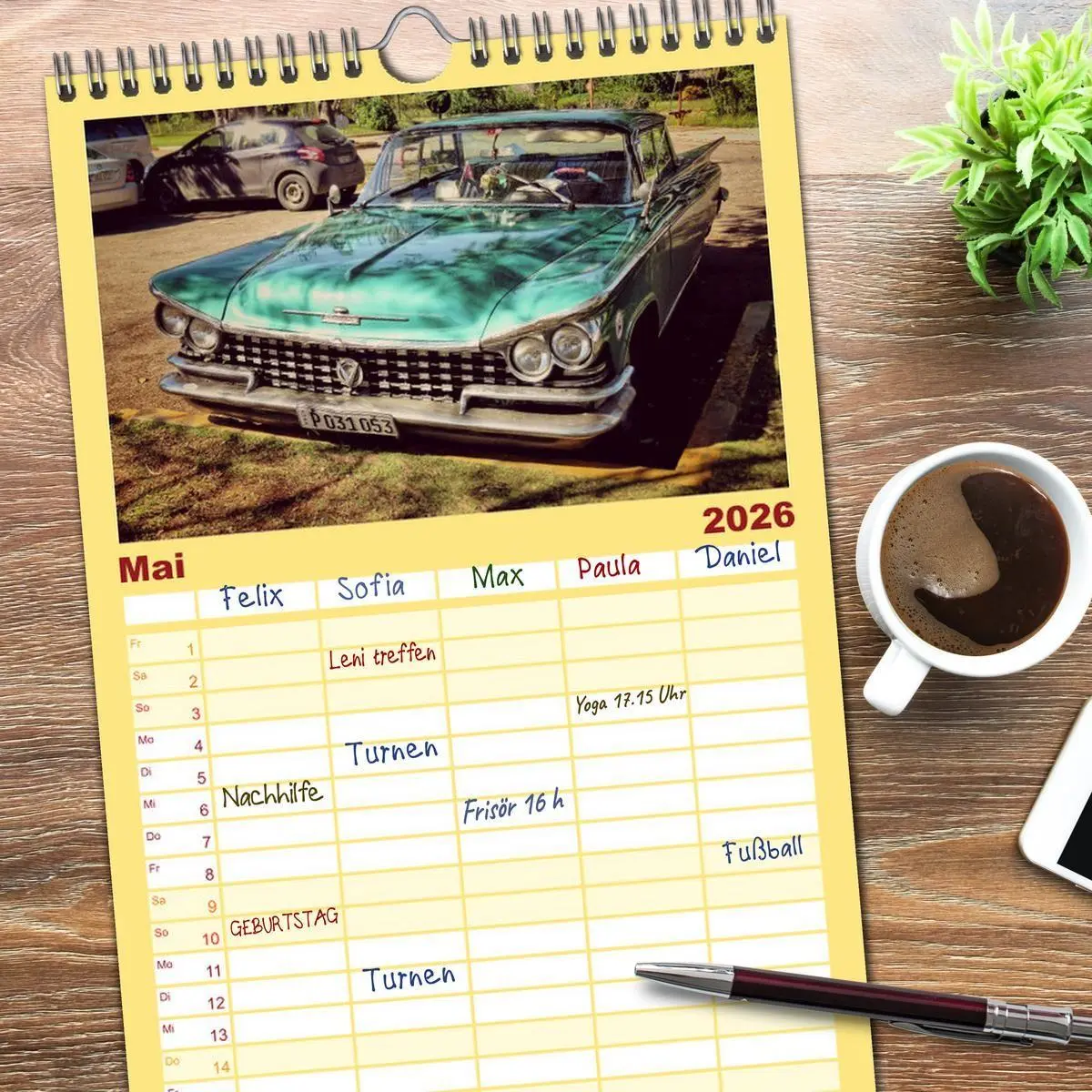 Bild: 9783516511000 | Familienplaner 2026 - Retro Cars mit 5 Spalten (Wandkalender, 21 x...