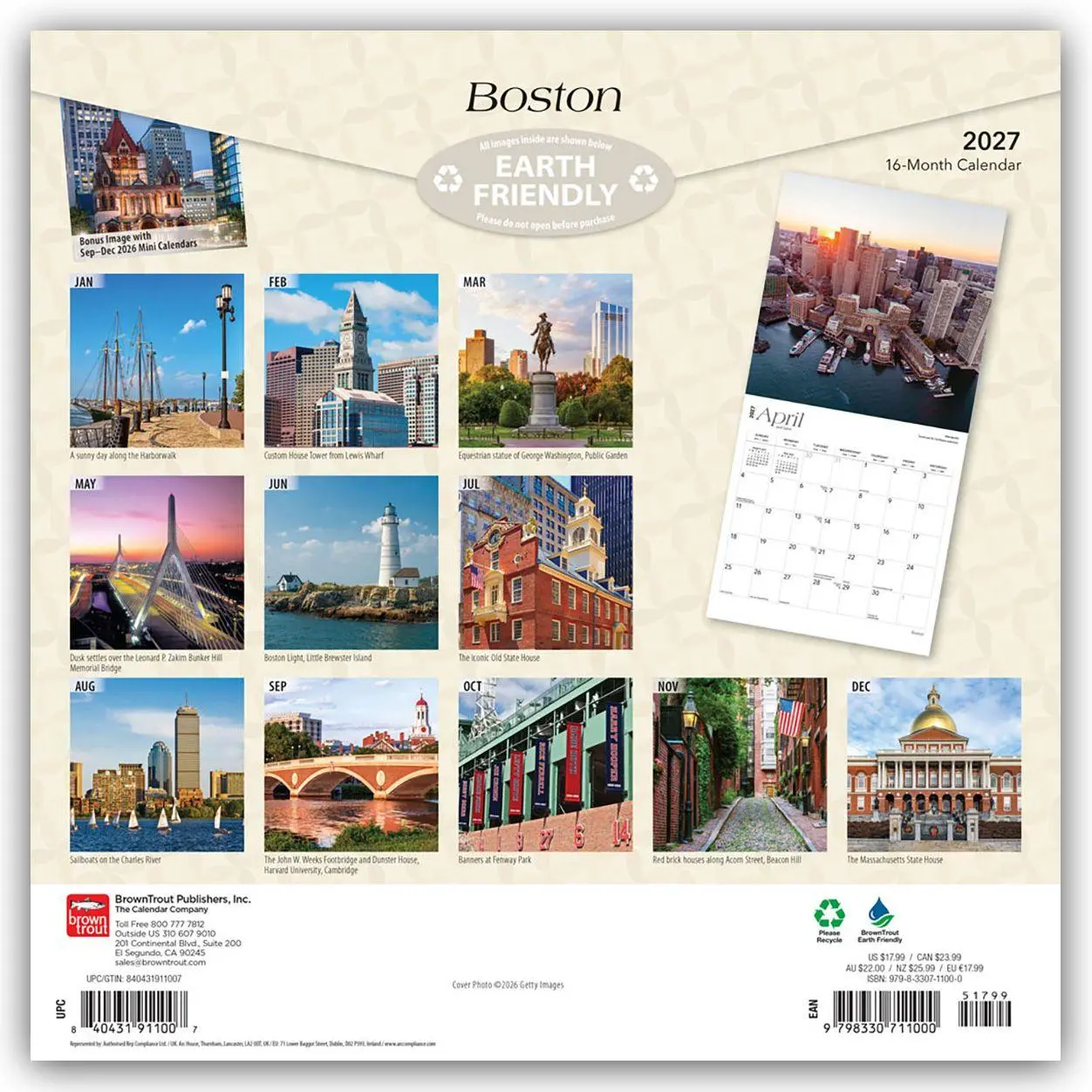 Rückseite: 9798330711000 | Boston 2027 - 16-Monatskalender | Browntrout Publishers | Kalender
