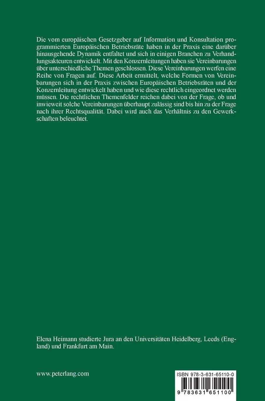 Rückseite: 9783631651100 | Substantielle Vereinbarungen Europäischer Betriebsräte: Praxis und...