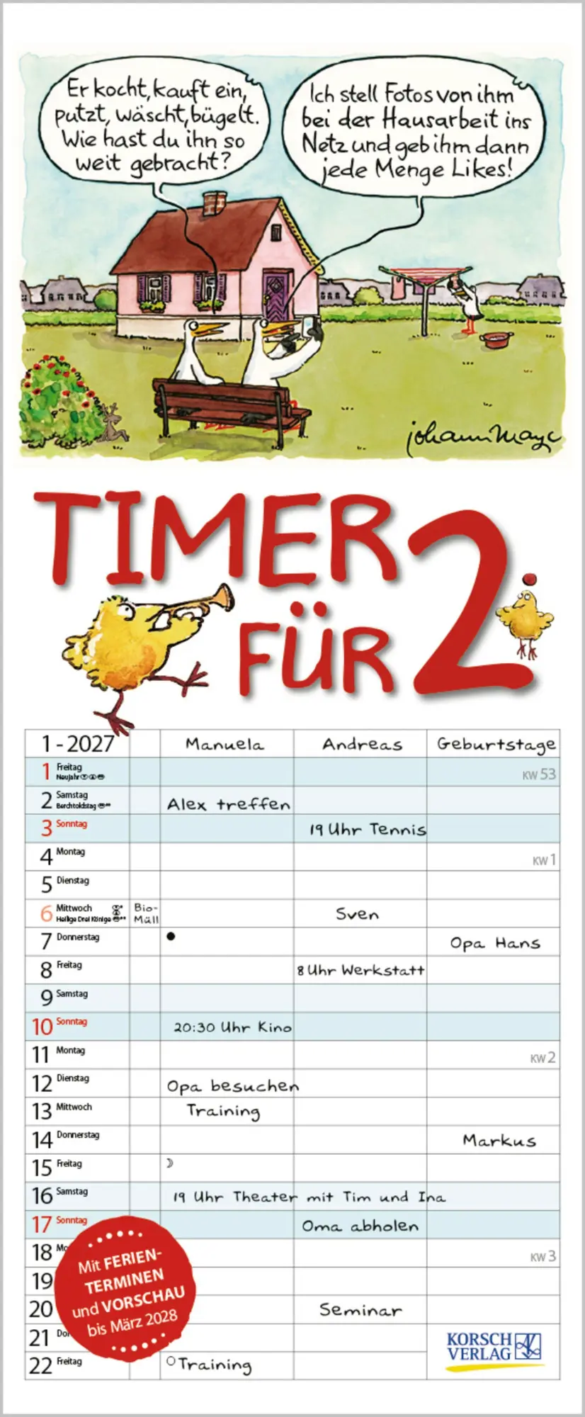 Cover: 9783819301100 | Timer für 2 2027 | Verlag Korsch | Kalender | 14 S. | Deutsch | 2027