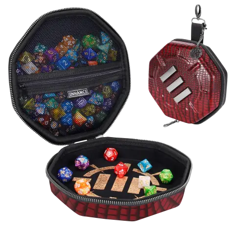 Cover: 637836621200 | ENHANCE DnD Dice Tray and Dice Case(Dragon Red) | ENHANCE Gaming