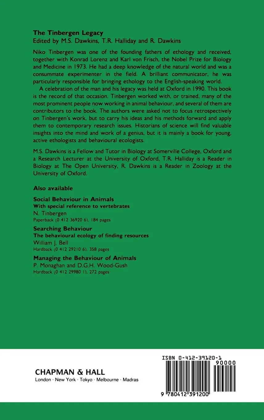Rückseite: 9780412391200 | The Tinbergen Legacy | Richard Dawkins (u. a.) | Buch | xii | Englisch